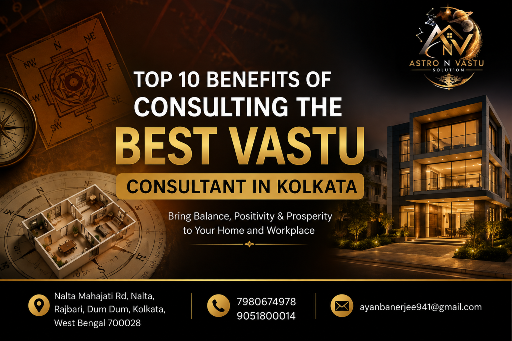 Top 10 benefits of consulting the best Vastu consultant in Kolkata for home, office, and commercial spaces – Astro N Vastu Solution.